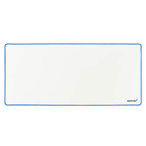 Meffort Inc Extra Large Extended XXL XXLG Gaming Desk Mat Non-Slip Rubber Pads Stitched Edges Mouse Pad 35.4 x 15.7 inch - White with Blue Edges