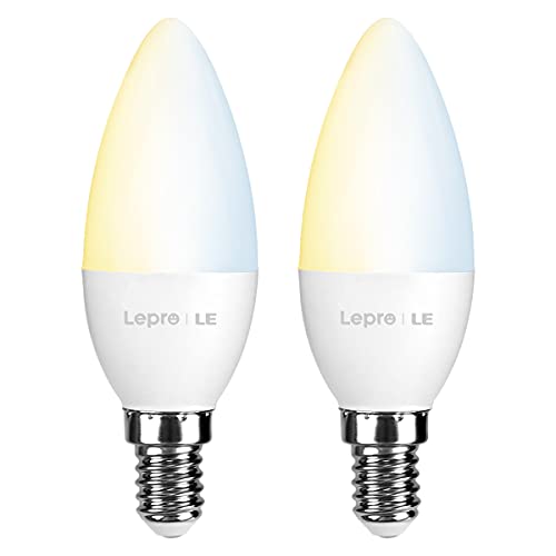 LE Smart LED Light Bulbs, E12 Candelabra Light Bulbs, Works with Alexa and Google Home, Tunable White 2700K-6500K, Dimmable with App, 40 Watt Equivalent, No Hub Required, 2.4GHz WiFi Only (2 Pack)
