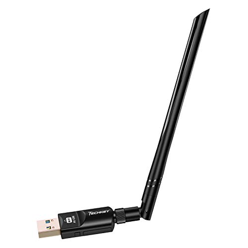 WiFi Adapter 1200Mbps Techkey USB 3.0 WiFi Dongle 802.11 ac Wireless Network Adapter with Dual Band 2.42GHz/300Mbps 5.8GHz/866Mbps 5dBi High Gain Antenna for Desktop Windows XP/Vista / 7-10 Mac