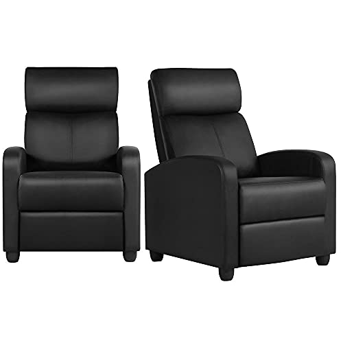 Yaheetech 2-Seat Reclining Chair Leather Recliner Sofa Modern Chaise Couch Lounger Sofa for Living Room Home Theater Black