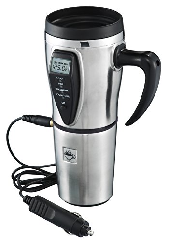 Tech Tools Heated Smart Travel Mug with Temperature Control 16 Ounce, 12V Adapter - Stainless Steel