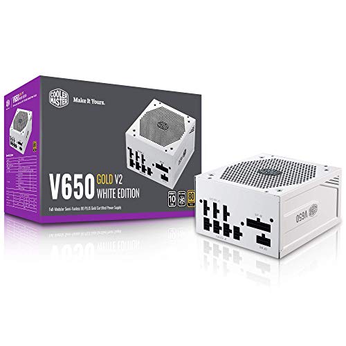 Cooler Master V650 Gold White Edition V2 Full Modular,650W, 80+ Gold Efficiency, Semi-fanless Operation, 16AWG PCIe high-Efficiency Cables, 10 Year Warranty