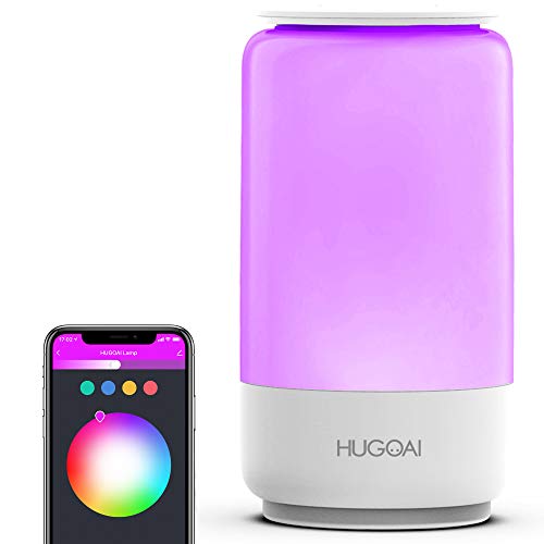 HUGOAI Smart Table Lamp, Dimmable RGBW Bedside Lamps for Bedroom, Works with Alexa and Google Home, LED Nightstand Lamp, No Hub Required, White【2022 Updated Version】