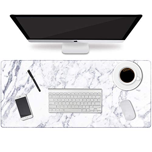 HAOCOO Desk Pad, Office Desk Mat 35.4' ×15.7' Large Gaming Mouse Pad Durable Extended Computer Mouse Pad Water-Resistant Thick Writing Pads with Non-Slip Rubber Base for Office Home,White Marble