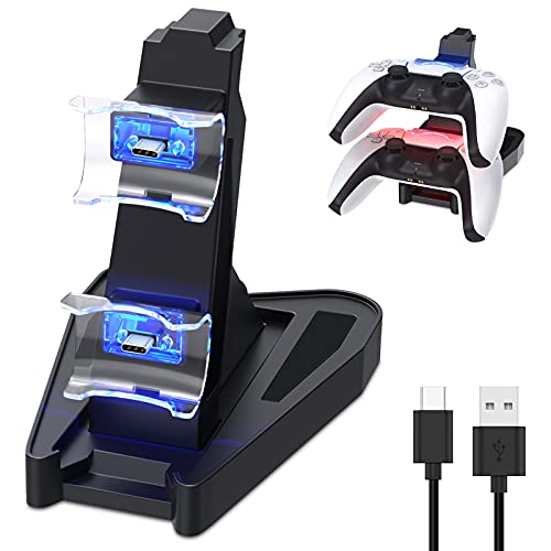 Controller Charger for PS5 - Auarte Dual Controller Charging Dock Station Stand Compatible with Playstation 5, Dual USB Fast Charging Station & LED Indicator for DualSense Controllers, Black