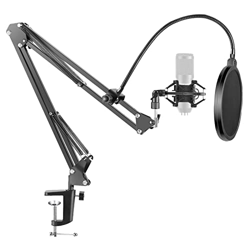 Neewer NB-35 Microphone Suspension Boom Scissor Arm Stand with Microphone Clip Holder and Table Mounting Bracket & NW (B-3) Pop Filter Windscreen Shield and Metal Microphone Shock Mount Kit