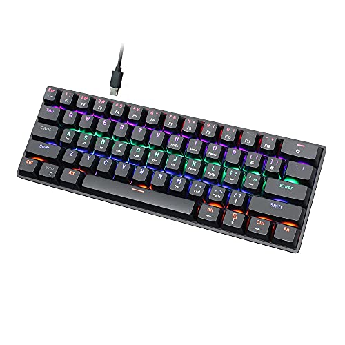 Snpurdiri 60 Percent Mechanical Gaming Keyboard, Blue Switch Anti-Ghosting 61 Key LED Rainbow Backlit Keyboard, Mini Portable Quick Response Keyboard for Laptop PC Gamer, Black