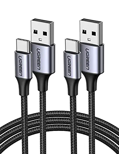 UGREEN USB-C to USB A Cable Charger Type C Fast Charging Braided 2 Pack Compatible for Samsung Galaxy S21 S20 Z Flip Z Fold Note 20,iPad Mini 6 Air 4, PS5 Controller, LG V60 (6FT)