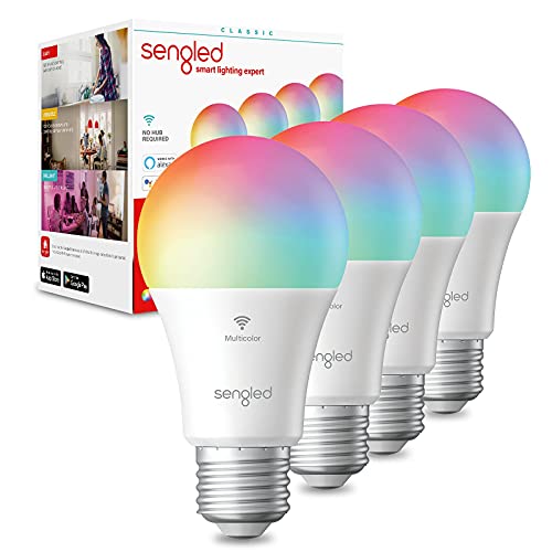 Sengled WiFi Color Changing Light Bulb, Alexa Smart Light Bulbs that Work with Alexa & Google Assistant, A19 RGB No Hub Required, 60W Equivalent 800LM CRI90, 4Pack