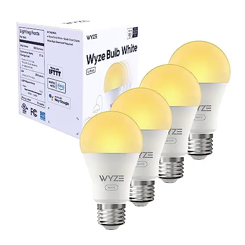 WYZE Bulb White, 800 Lumen, 90+CRI WiFi Tunable-White A19 Smart Light Bulb, Compatible with Alexa and Google Assistant, Four-Pack