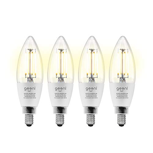 Geeni LUX Edison B11 Filament WiFi LED Smart Bulb, B11 Candelabra, 4W, E12 Base, Dimmable, White Light, Compatible with Amazon Alexa & Google Home - No Hub Required- 4 Pack
