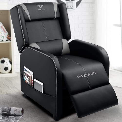 VITESSE Gaming Recliner Chair Racing Style Single PU Leather Sofa Modern Living Room Recliners Ergonomic Comfortable Home Theater Seating, Grey