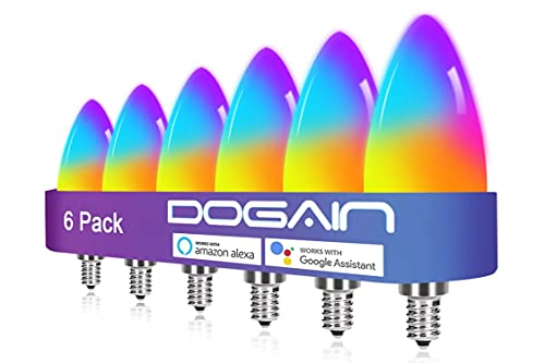 DOGAIN Smart Light Bulbs E12 Base LED Light Bulb Color Changing WiFi-Bluetooth Lights Compatible with Alexa Google Home Tunable White Candelabra Bulbs 360 lm 35w Equivalent 6 Pack