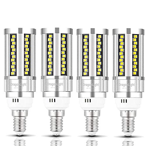 DragonLight 15W Super Bright Corn LED Light Bulbs (150 Watt Equivalent) - E12 Small Base LED Candelabra Lamp - 6000K Daylight 1,800 Lumens Non-dimmable LED Chandelier Bulb, Pack of 4