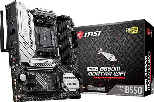 MSI MAG B550M Mortar WiFi Gaming Motherboard (AMD AM4, DDR4, PCIe 4.0, SATA 6Gb/s, M.2, USB 3.2 Gen 2, AX Wi-Fi 6, HDMI/DP, Micro-ATX, AMD Ryzen 5000 Series Processors)