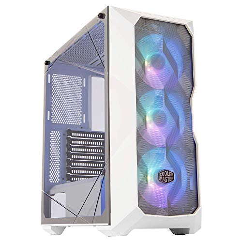 Cooler Master MasterBox TD500 Mesh White Airflow ATX Mid-Tower with Polygonal Mesh Front Panel, Crystalline Tempered Glass, E-ATX up to 10.5', Three 120mm ARGB Lighting Fans