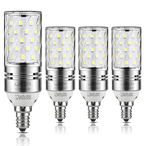 YIIZON 12W LED Corn Bulbs, Candelabra LED Light Bulbs, 6000K Daylight White, 1200LM, E12 Base, 100W Incandescent Equivalent, Non-dimmable, Pack of 4