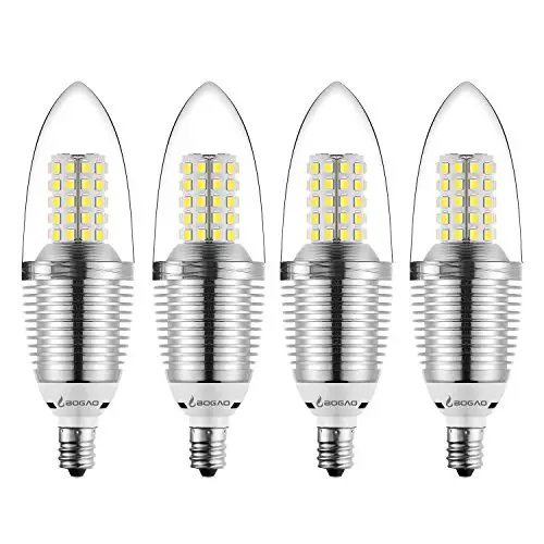 Bogao (4 Pack) LED Candelabra Bulb, 12W Daylight White 6000K LED Candle Bulbs, 85-100 Watt Light Bulbs Equivalent, E12 Candelabra Base,1200Lumens LED Lights,Torpedo Shape