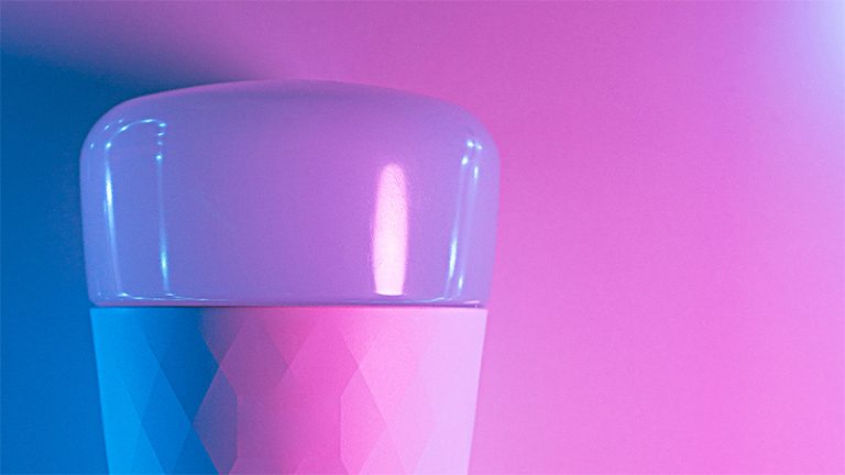 Smart light bulb with pink and blue RGB
