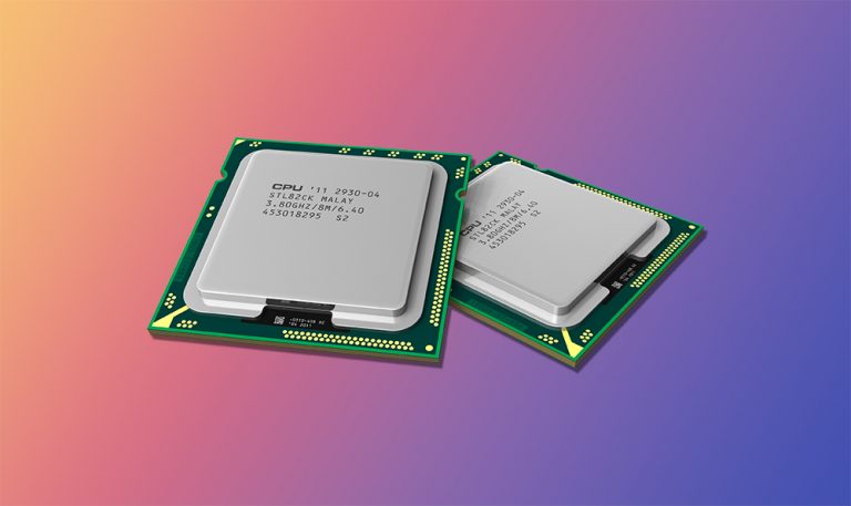 Two CPUs with multi color gradient background