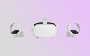 Oculus Quest 2 Virtual Reality Headset with gradient background