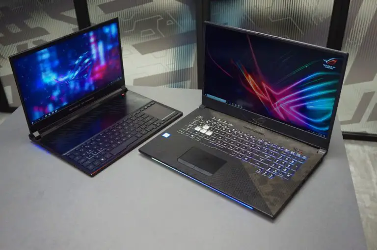 Asus gaming laptops on a desk